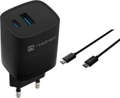 Ładowarka Natec Ribera 1x USB-A 1x USB-C 3 A (NUC-2141) + Kabel USB-C - USB-C 1 m Czarny