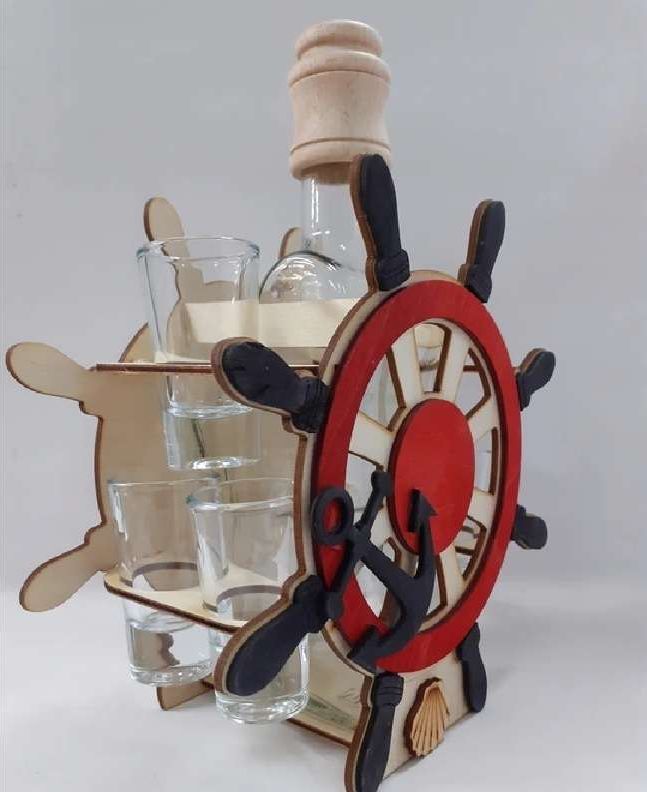 Anapol Karafka do wódki 0,5l Żeglarz Ster + 6 kieliszki