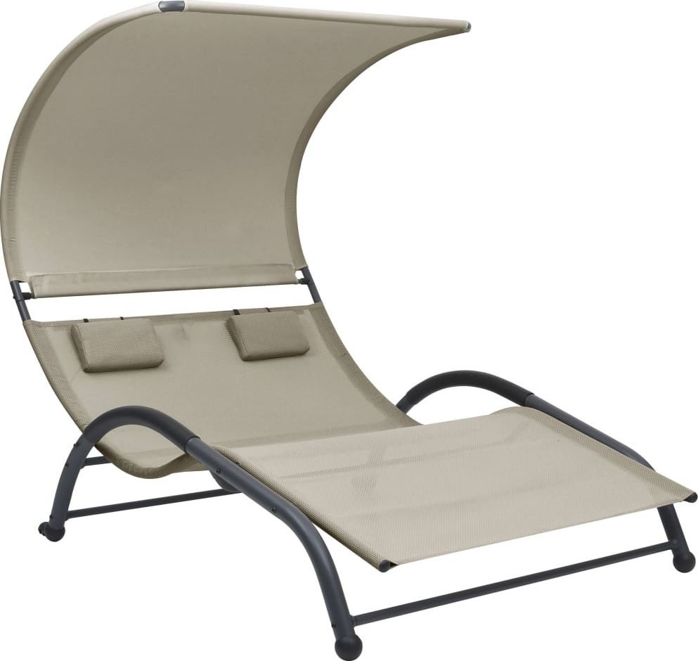 vidaXL Podwójny leżak z baldachimem tkanina textilene kremowy