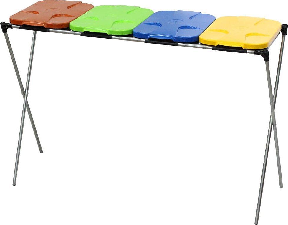 Kosz na śmieci Pako Stojak do segregacji odpadów (4-stanowiskowy) niebieski, zielony, brązowy, żółty - DREWMET