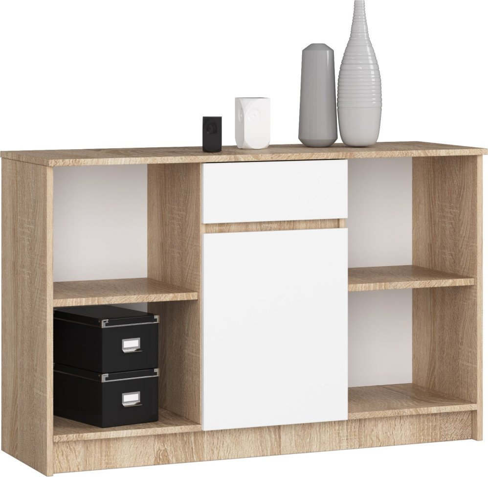 Fabryka Mebli Akord KOMODA B-17 120 cm 1 SZUFLADA 1 DRZWI SONOMA / BIAŁA