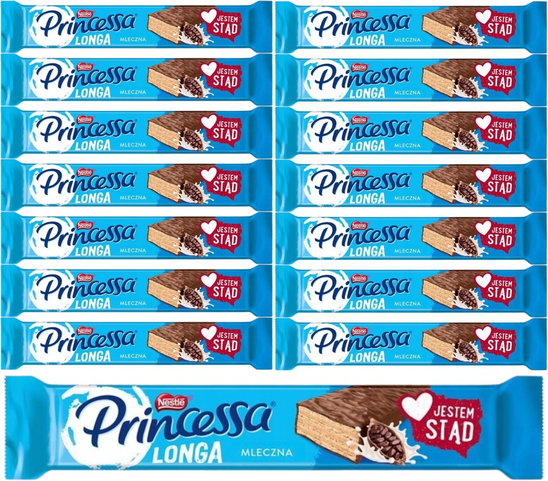 Princessa Longa Wafel przekładany kremem kakaowym oblany mleczną czekoladą 40 g x 15 sztuk