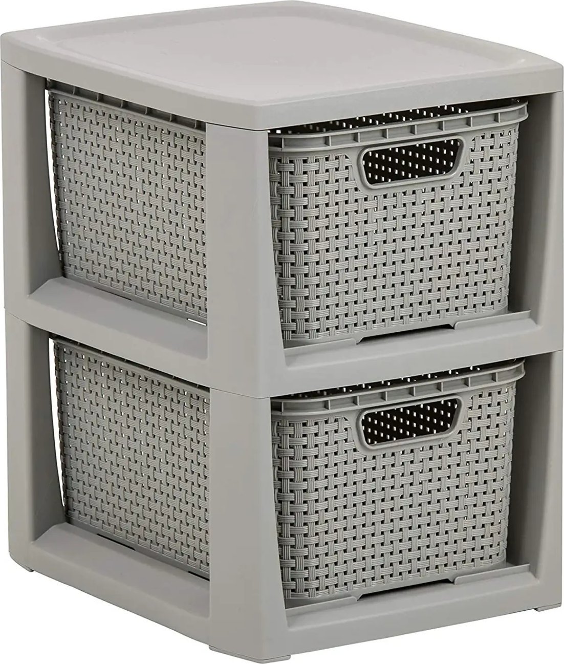 Branq BRANQ - Regał łazienkowy rattanowy - 2x kosze - komoda - szary