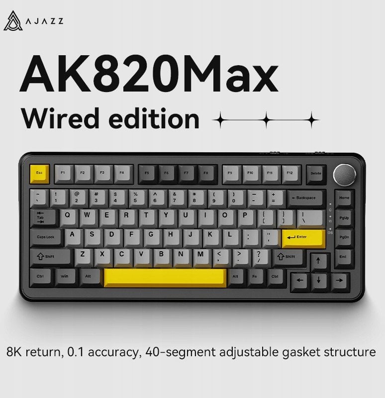 Klawiatura gamingowa mechaniczna AK820 MAX Magnetic switches -Black-Gray-Yellow RGB