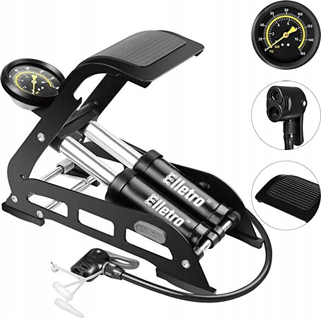 Elletro Pompka Rowerowa Nożna Z Manometrem Dwutłokowa Bike