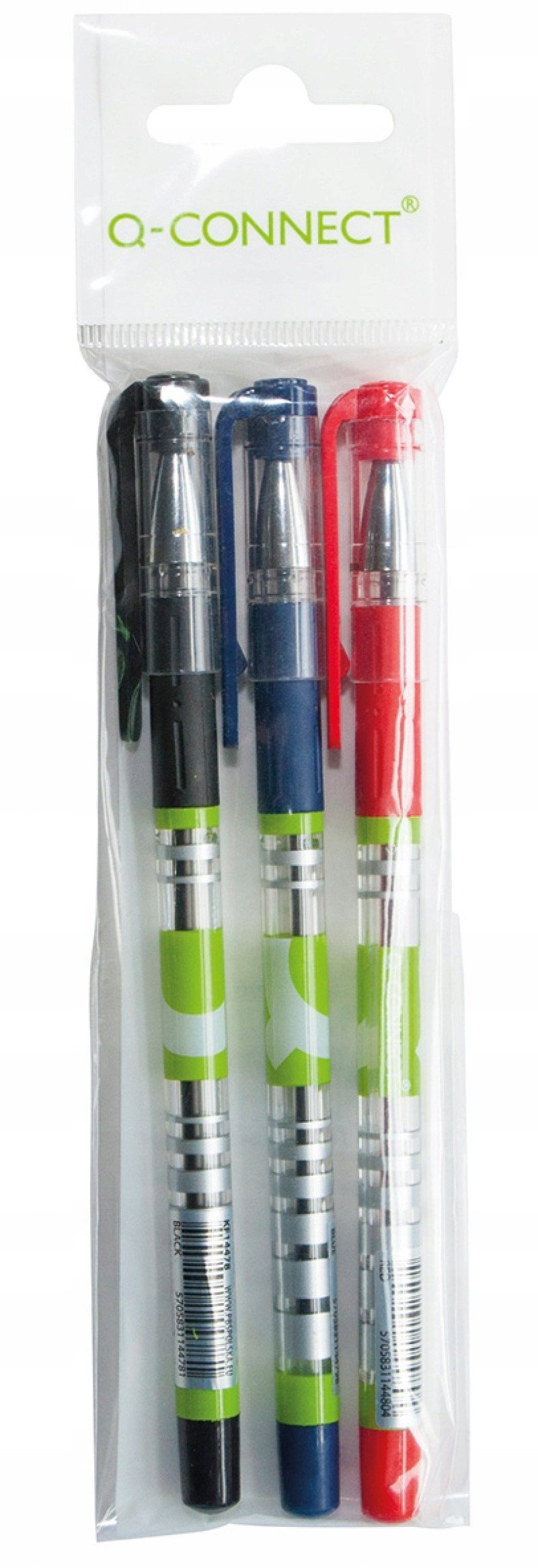 Długopis żelowo-fluidowy Q-CONNECT 0,5mm, zawieszka 3szt., mix kolorów
