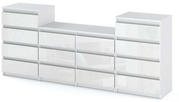 Komoda Meblościanka Stolik Rtv 220cm Pojemna Szafka 14 Szuflad Biały Połysk