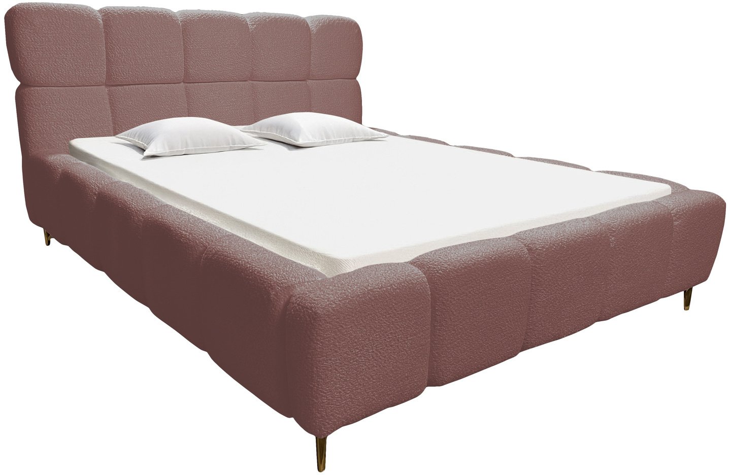 Różowe łóżko tapicerowane Lux 180x200 z pojemnikiem na pościel bukla