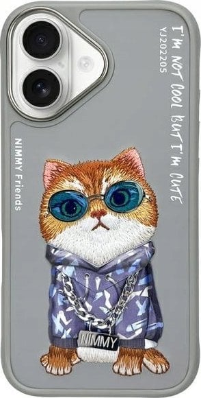Nimmy iPhone 16 6.1" case gray/gray Glasses Cool Cat