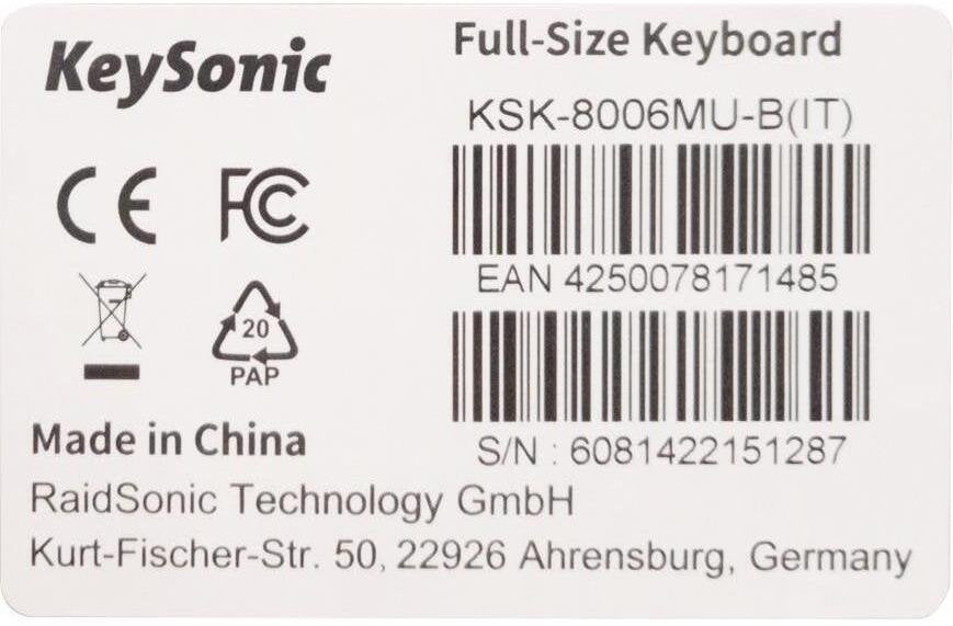 KeySonic 60814 Full-Size USB Tastatur