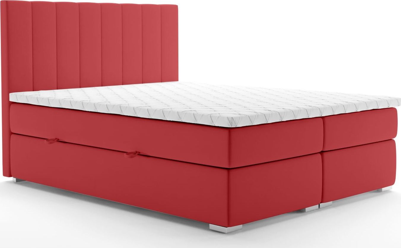 LAVERTO Łóżko kontynentalne SALIMA 140x200 bordowe velvet z pojemnikiem