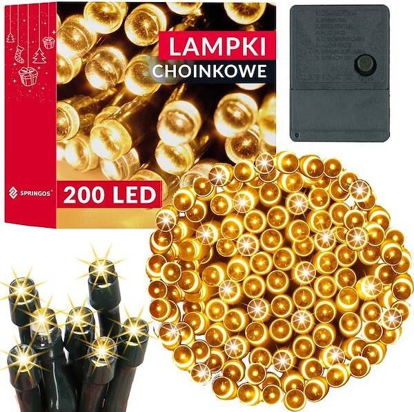 Lampki choinkowe Springos Lampki choinkowe 200 Led ciepły biały 15,5 m oświetlenie świąteczne UNIWERSALNY
