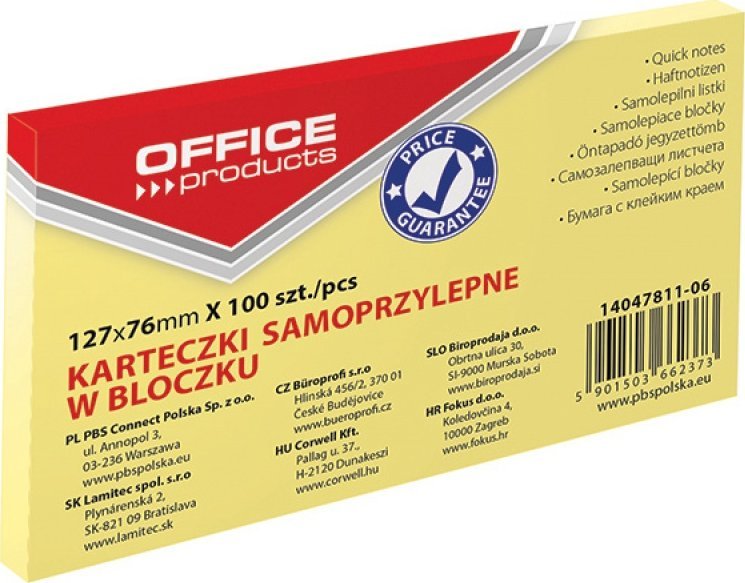 OfficeProducts Karteczki Office Products 76x127mm żółte (100) -