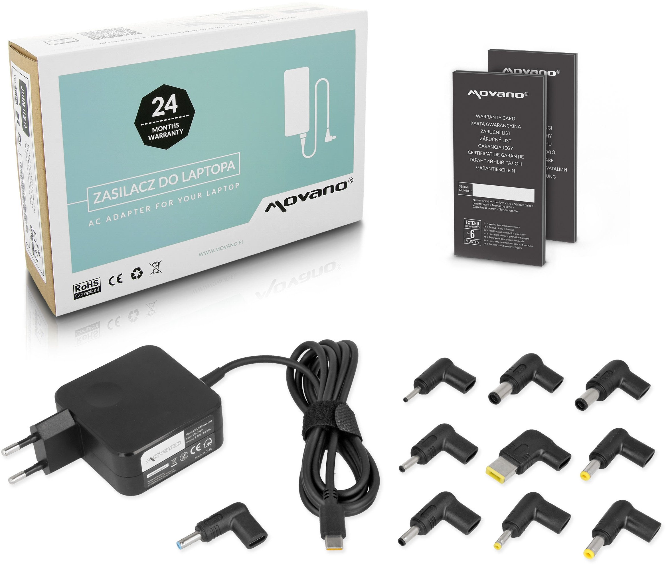 Zasilacz Movano uniwersalny 45W USB-C - 10 wtyków