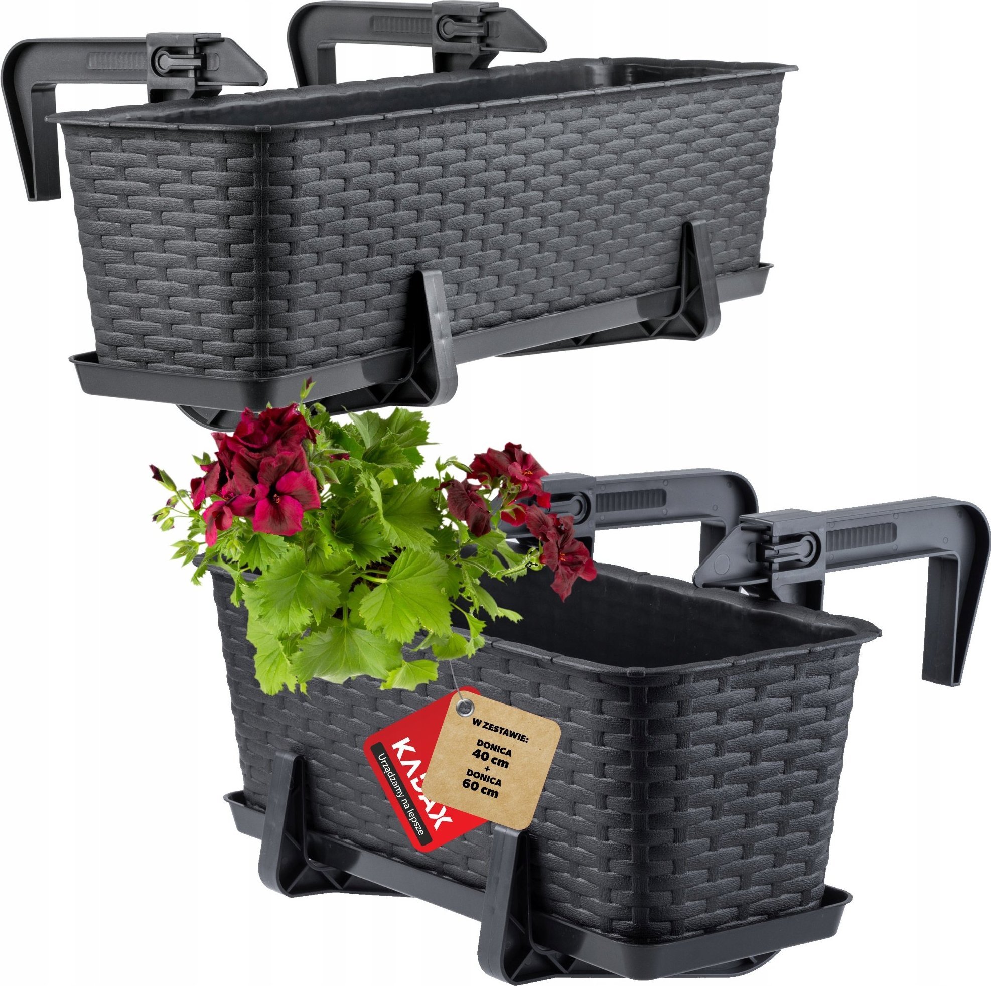 Kadax Doniczka Skrzynka Balkonowa Uchwyty 40+60cm 2szt