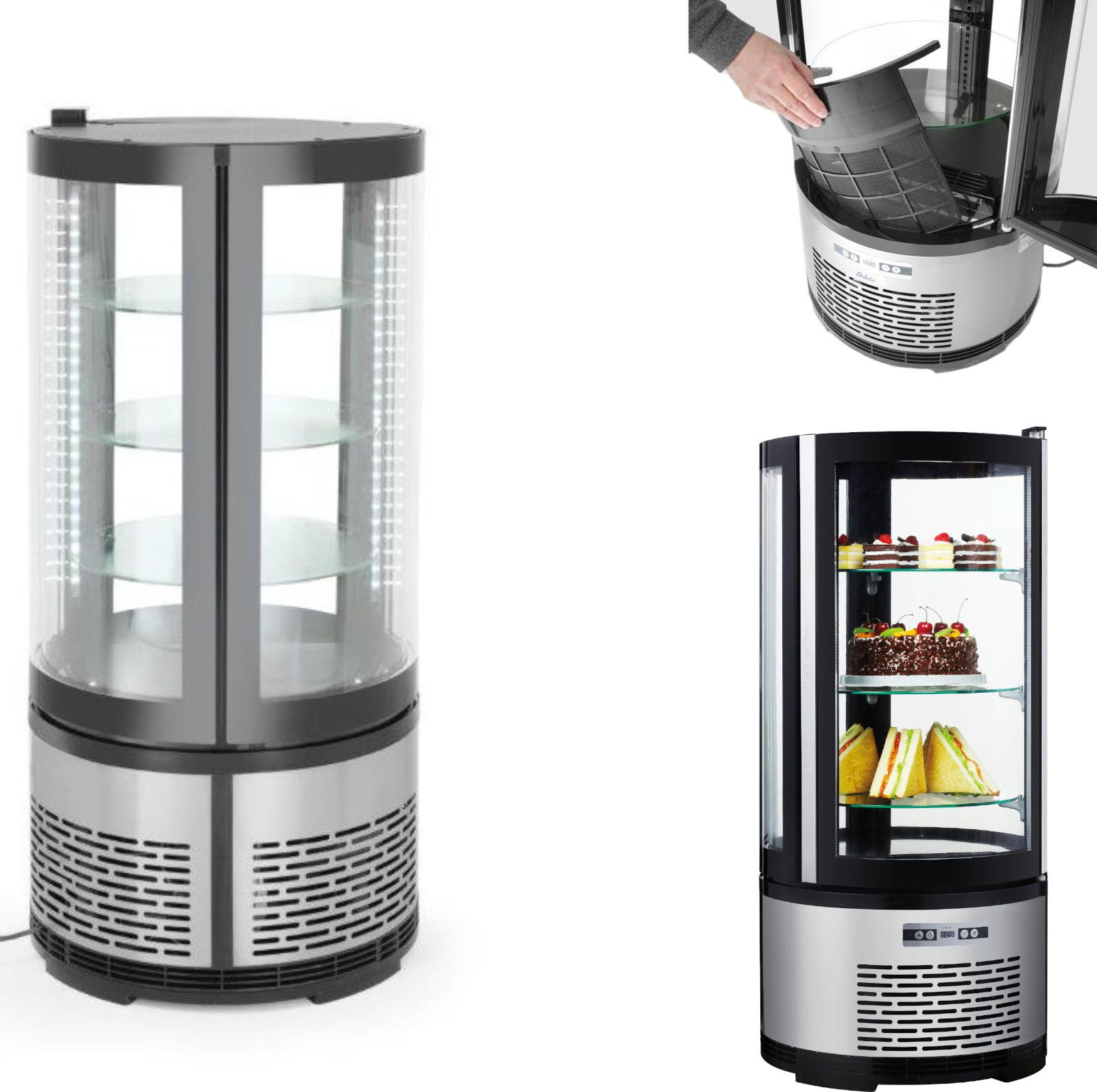 Witryna chłodnicza ARKTIC Witryna chłodnicza cukiernicza okrągła 3 półki LED 100L Witryna chłodnicza cukiernicza okrągła 3 półki LED 100L