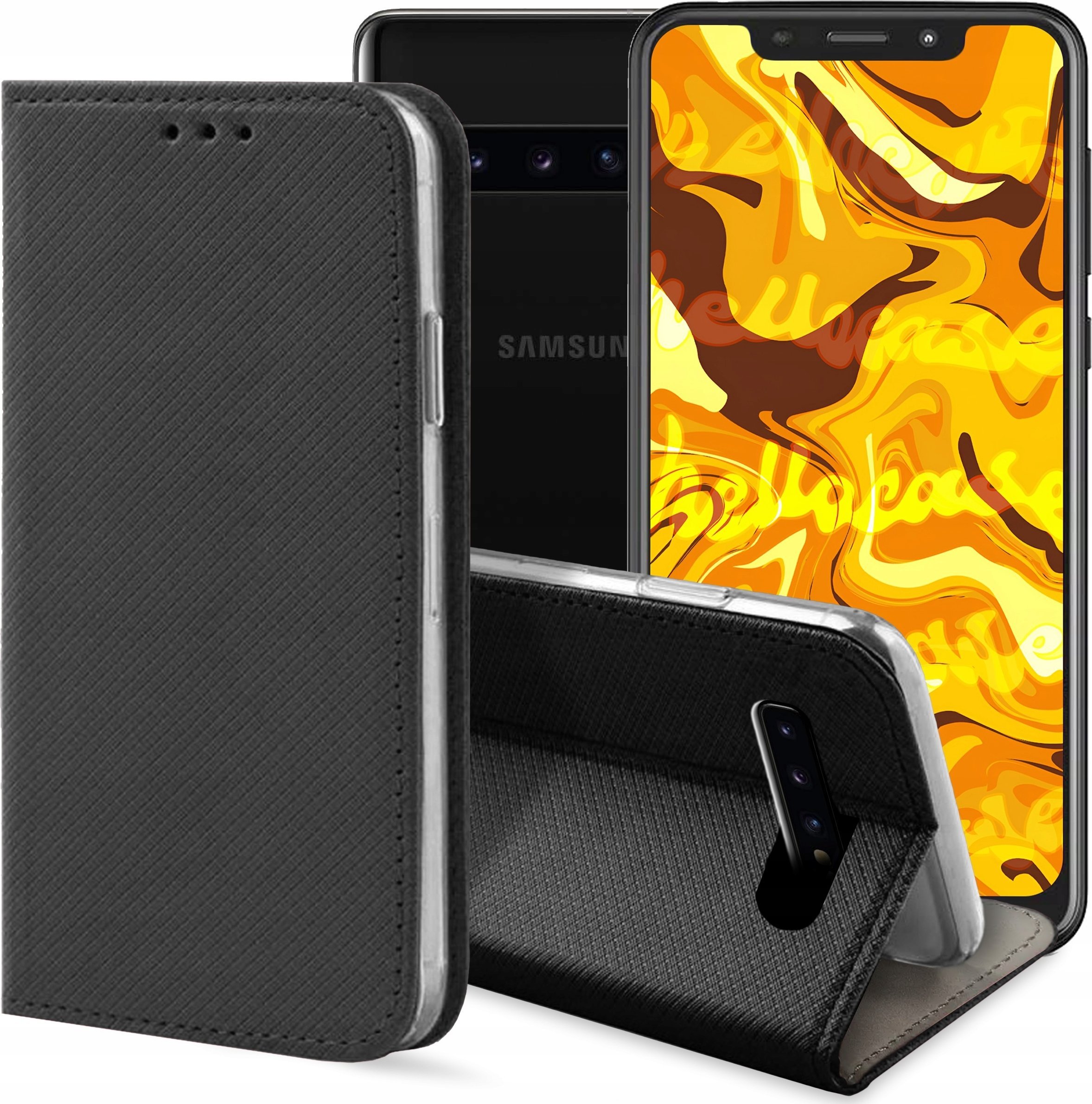 Hello Case ETUI Z KLAPKĄ DO SAMSUNG GALAXY S10 PLUS CZARNE ZAMYKANE MAGNETYCZNE KABURA