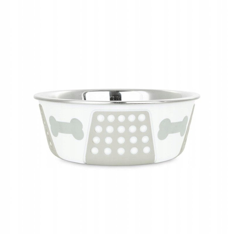 Barry King Miska dla psa szara nadruk kość stal nierdzewna antypoślizgowa 17cm 900ml