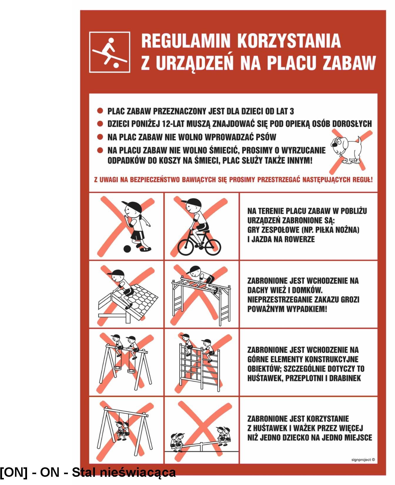 NE001 - Regulamin korzystania z urządzeń na placu zabaw 450x675