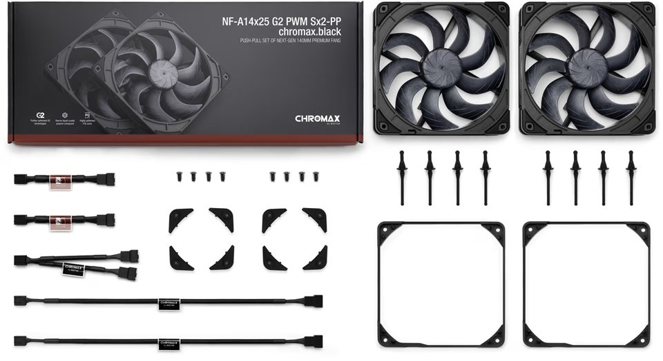 Wentylator Noctua NF-A14x25 G2 PWM Sx2-PP chromax.black wentylator obudowy 140 mm (2 sztuki)