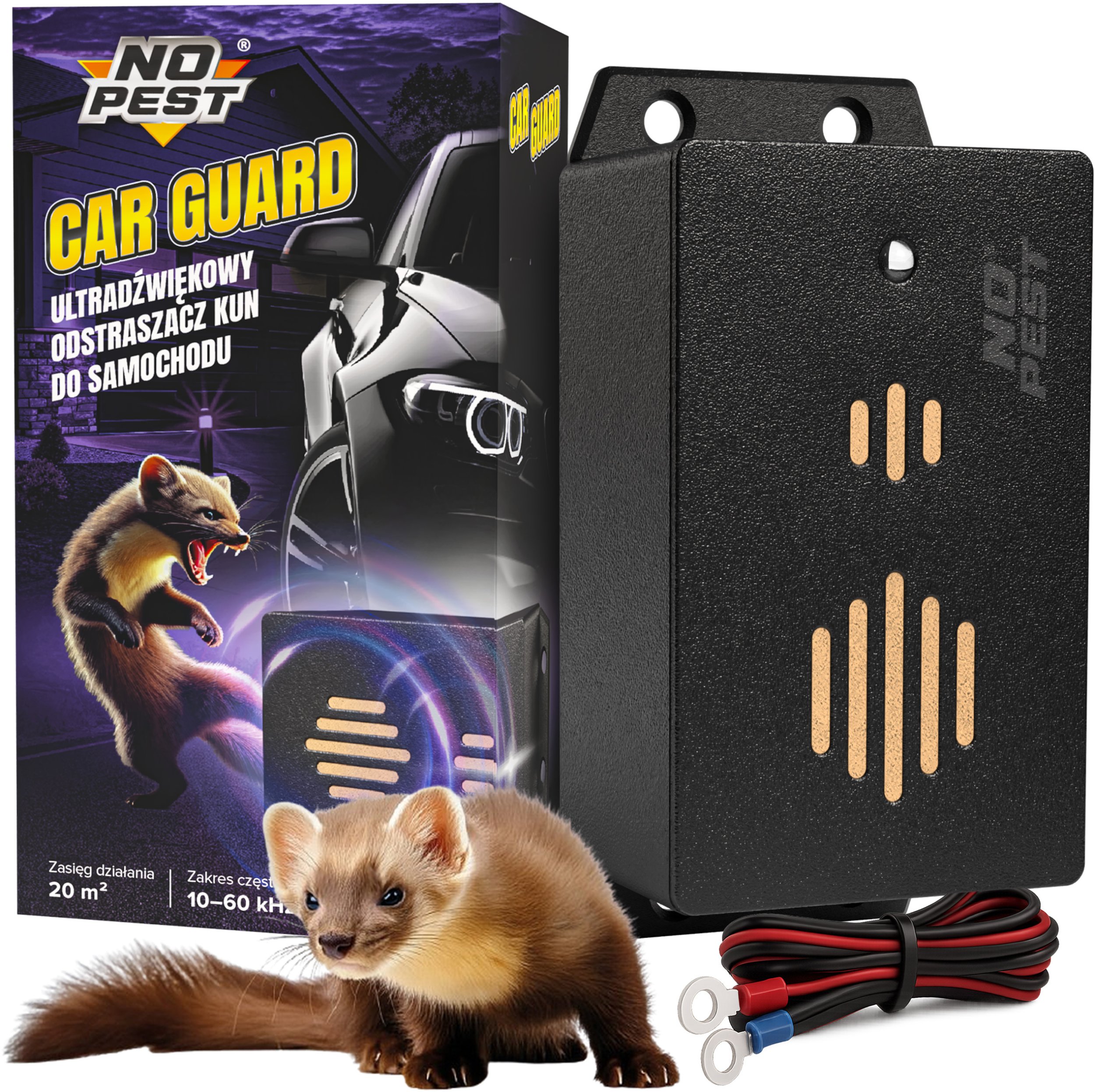 Samochodowy Odstraszacz Kun Szczurów Myszy Gryzoni do Samochodu Auta Garażu Ultradźwiękowy "Car Shield"