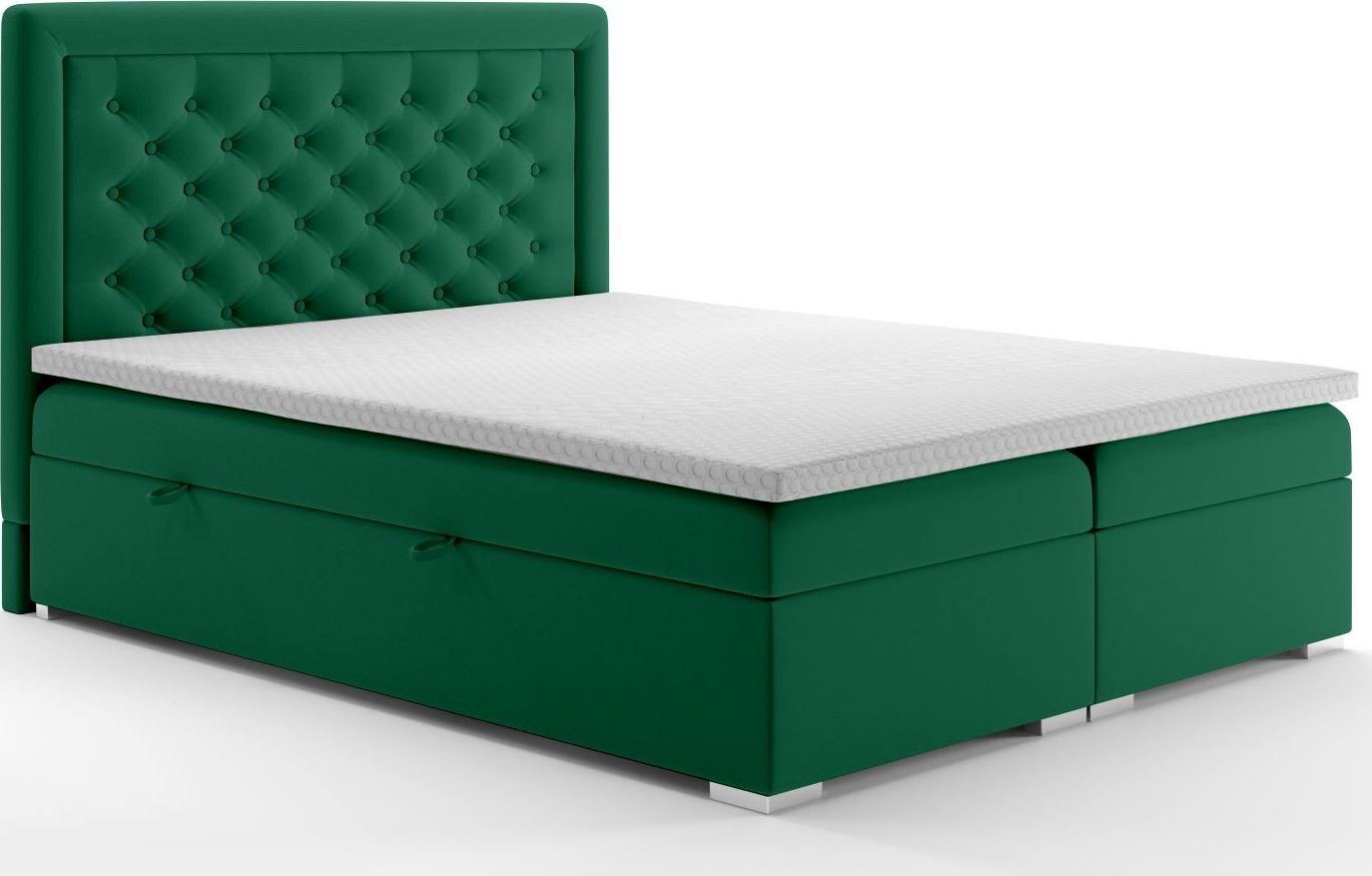 LAVERTO Łóżko kontynentalne AMIGO 160x200 zielone velvet z pojemnikiem