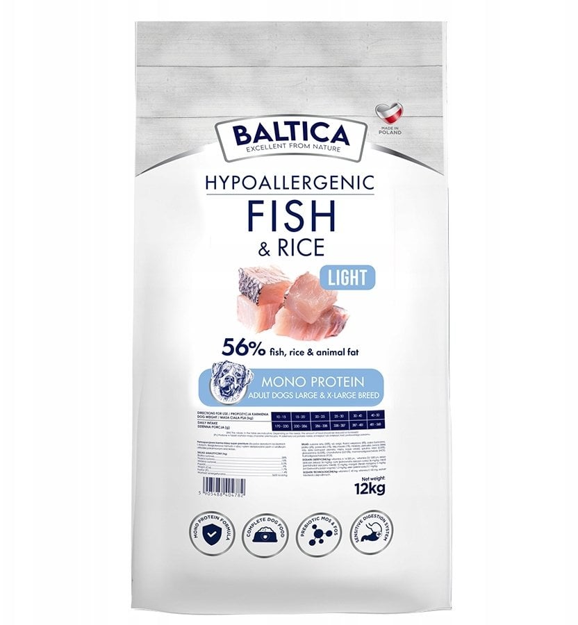 BALTICA NUTRACEUTIC Hypoallergenic Fish & Rice Light L / XL 12kg