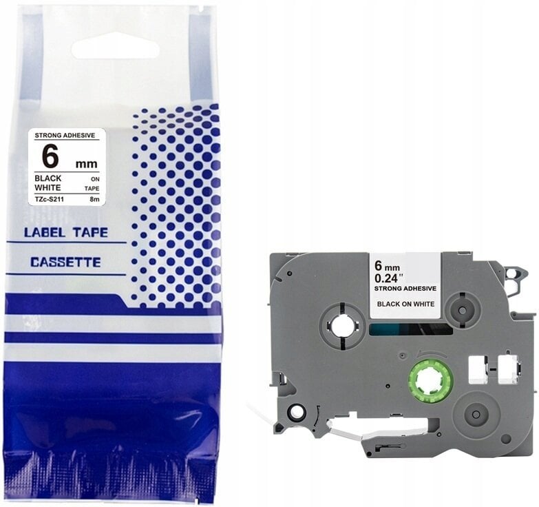 Taśma BROTHER TZe-S211 6mm x 8m czarny na białym zamiennik