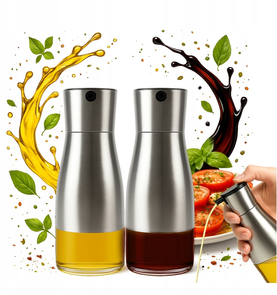 2xDozownik do octu oleju oliwy Butelka szklana z metalowa zakrętką 320 ml