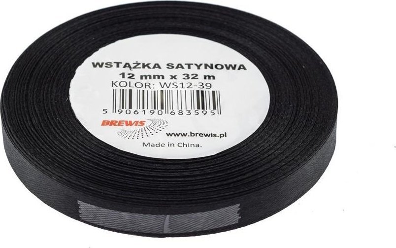 BREWIS Wstążka satynowa czarna 12mmx32m