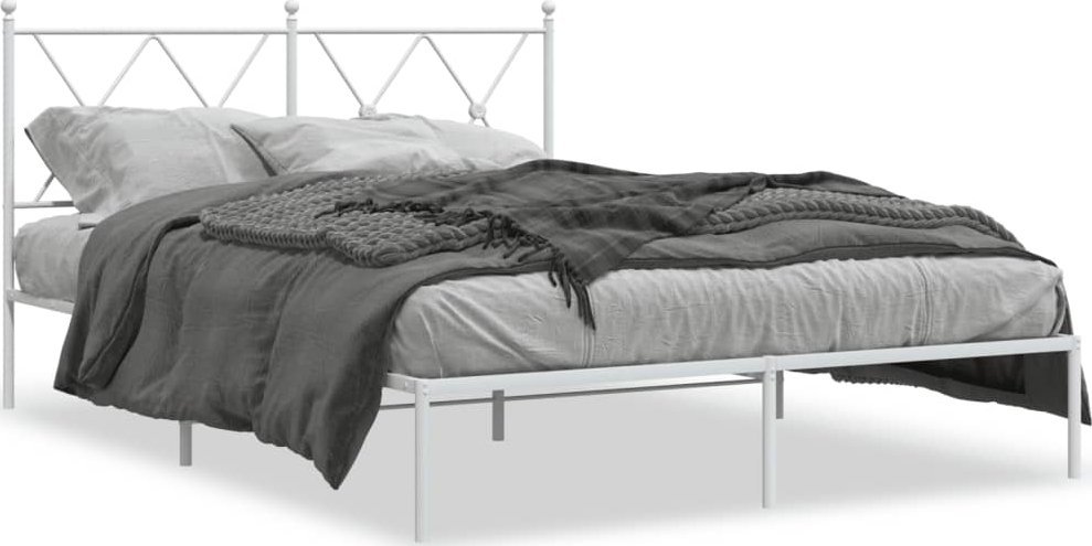 vidaXL vidaXL Metalowa rama łóżka z wezgłowiem biała, 140x200 cm