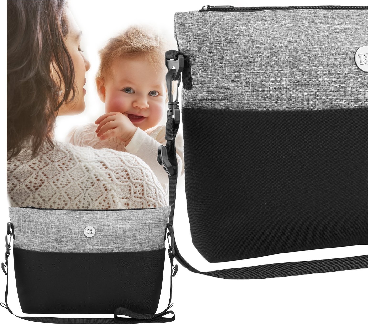 Hilanke Torba do wózka dziecięcego organizer duża dla mamy taty uniwersalna szara