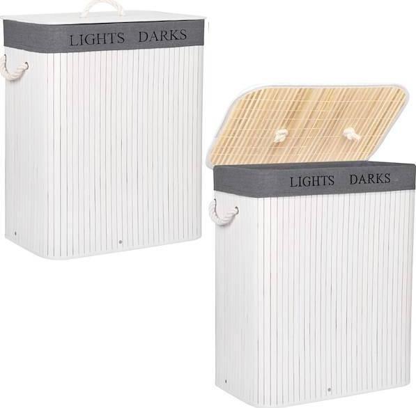 Kosz na pranie Springos Kosz na pranie 100L bambusowy z pokrywą biały, szary UNIWERSALNY
