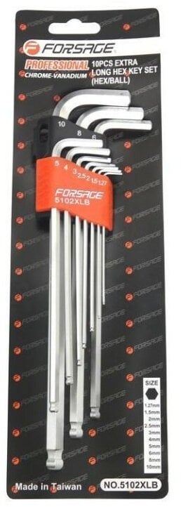 Forsage Komplet kluczy IMBUS typu L super długi ch z kulą, 10el.
