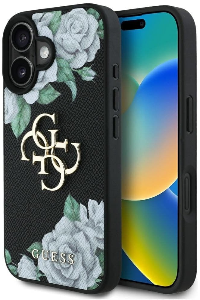 Etui Guess Grained Roses Big 4G logo do iPhone 16 czarny