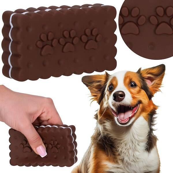 Springos Zabawka dla psa, ciastko piszczące gryzak brązowo-biały UNIWERSALNY