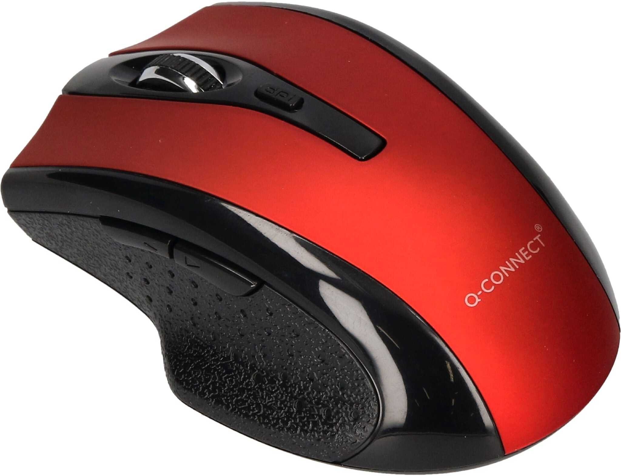 Myszka bezprzewodowa Q-CONNECT, 4-przyciskowa, oburęczna, 2xAAA, czerwona