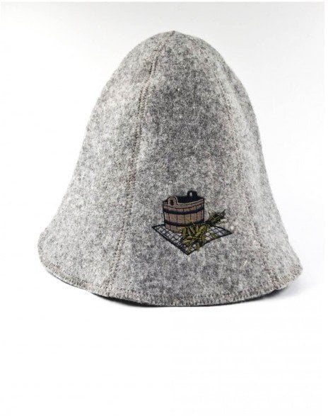 SAUNA HAT WITH WHISK PIC GREY HALF-WOOL