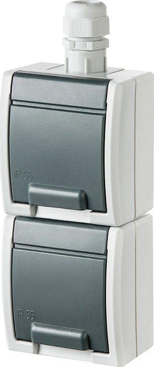 Elektro-Plast AQUANT Gniazdo podwójne z/u 2x2P+Z schuko pionowe z przesłonami styków IP65 1252-65