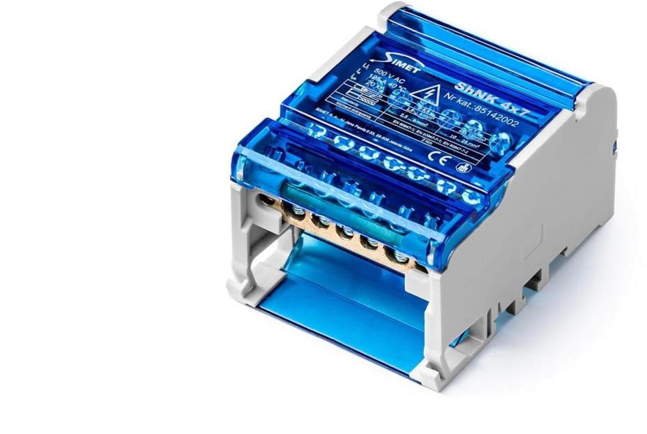 Czterobiegunowy modułowy blok rozdzielczy 4x(5x6mm2 2x25mm2 ) na szynę TS35 ShNK 4x7 85142002