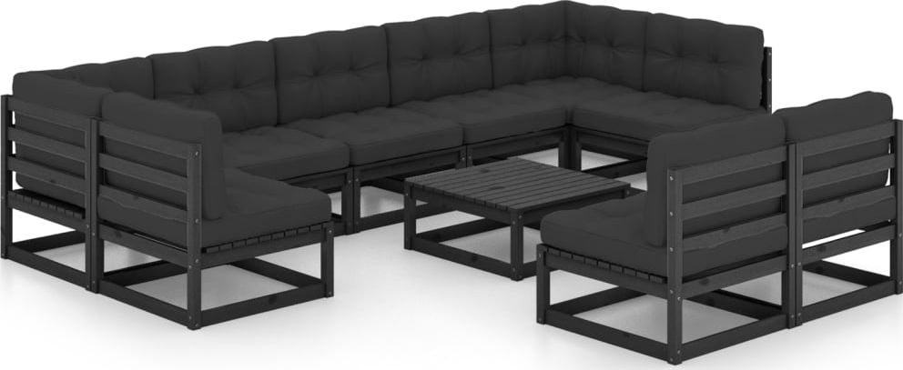 vidaXL 10-cz. zestaw wypoczynkowy do ogrodu, z poduszkami, czarny