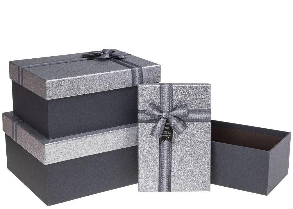 Pudełko prostokątne z kokardą 3szt srebrny ROZETTE