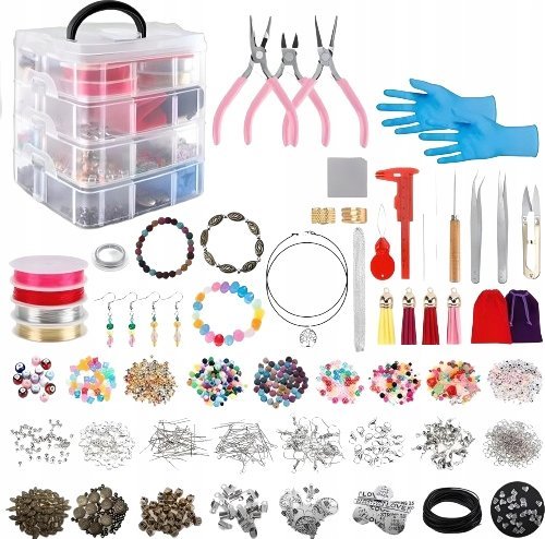 Zestaw Do Tworzenia Robienia Biżuterii, Bransoletek, Charmsy, Zawieszki, Koraliki 2062el. Kuferek