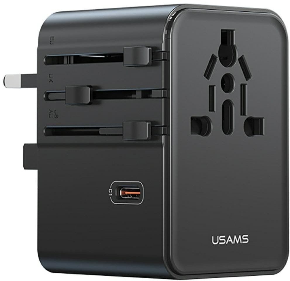 Ładowarka sieciowa USAMS Travel Adapter CC310 3xUSB-C 70W 4w1 US/AU/EU/UK czarny