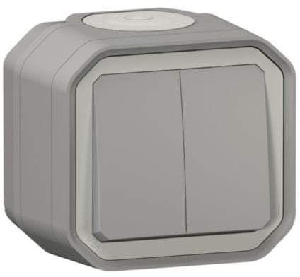 NOWE PLEXO 55 Łącznik podwójny/przycisk podwójny komplet natynkowy 10 AX - 250 V AC szary 069715L