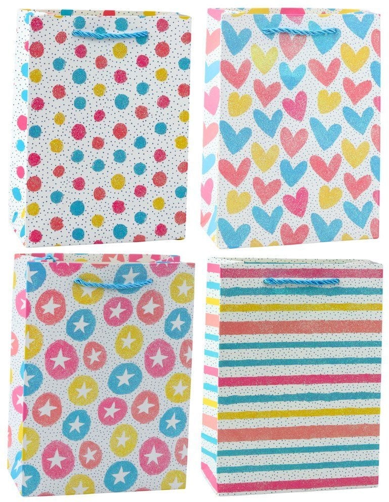 Torba Prezentowa Serca Gwiazdki Kropki Paski Kolorowe 23 x 18 x 10,5 cm