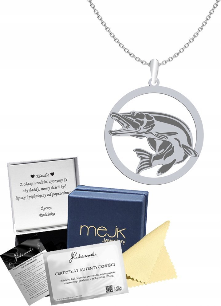 Radziszewska Jewellery Naszyjnik Srebrny Szczupak Łańcuszek 925 Grawer Gratis Prezent Biżuteria