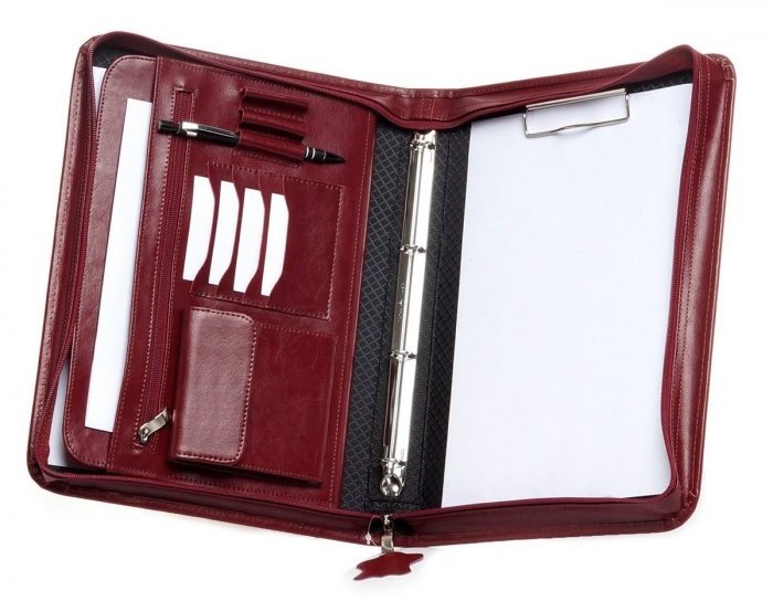 SKÓRZANA TECZKA NA DOKUMENTY BIWUAR SOLOME LW07 A4 BORDOWA