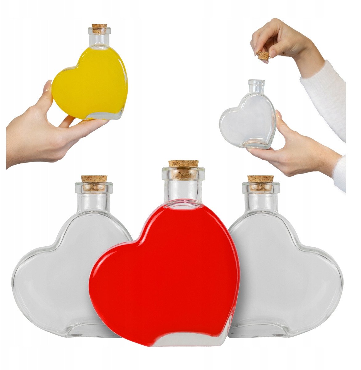 5x Butelki szklane SERCE 250ml NA PREZENT ŚLUB WESELE Nalewki Wino Sok