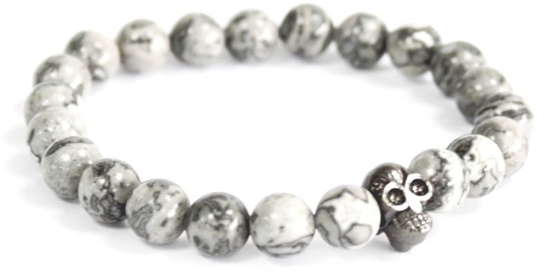 Bransoletka Boho - Grafitowa Czaszka - Szary Agat